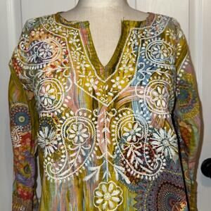 Unbranded Women’s Tunic‎ Top Rayon V Neck Colorful Bohemian S Small Embroidered